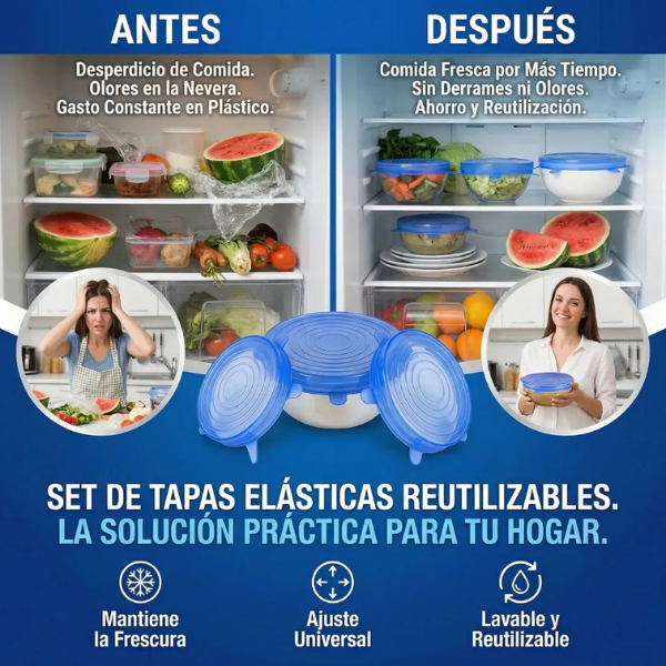Kit de Tapas Elásticas Reutilizables 🔥 Pocas unidades disponibles 🔥