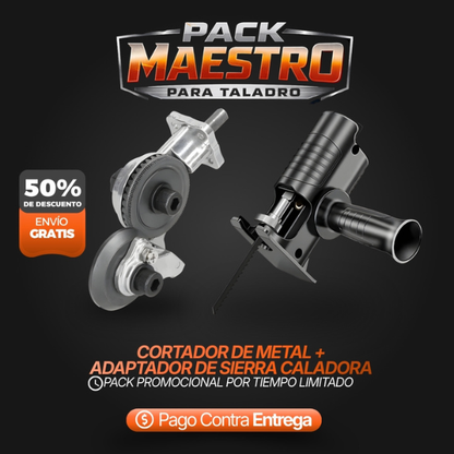 PACK MAESTRO PARA TALADRO - Cortador de Metal + Adaptador de Sierra Caladora Profesional