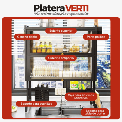 Platera VERTI — Organizador y Escurridor con Doble Vitrina 🔥 Últimas Unidades 🔥