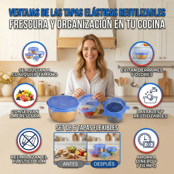 Kit de Tapas Elásticas Reutilizables 🔥 Pocas unidades disponibles 🔥
