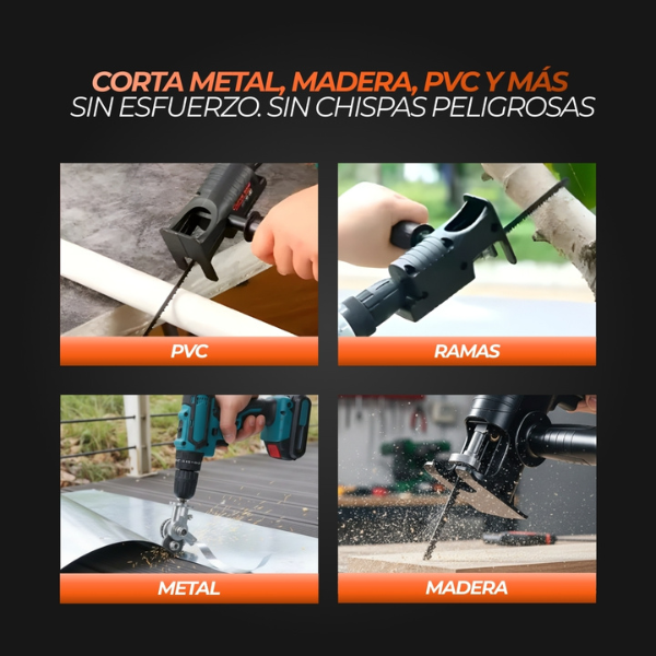PACK MAESTRO PARA TALADRO - Cortador de Metal + Adaptador de Sierra Caladora Profesional