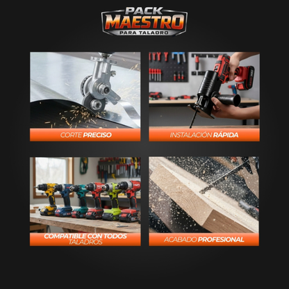 PACK MAESTRO PARA TALADRO - Cortador de Metal + Adaptador de Sierra Caladora Profesional